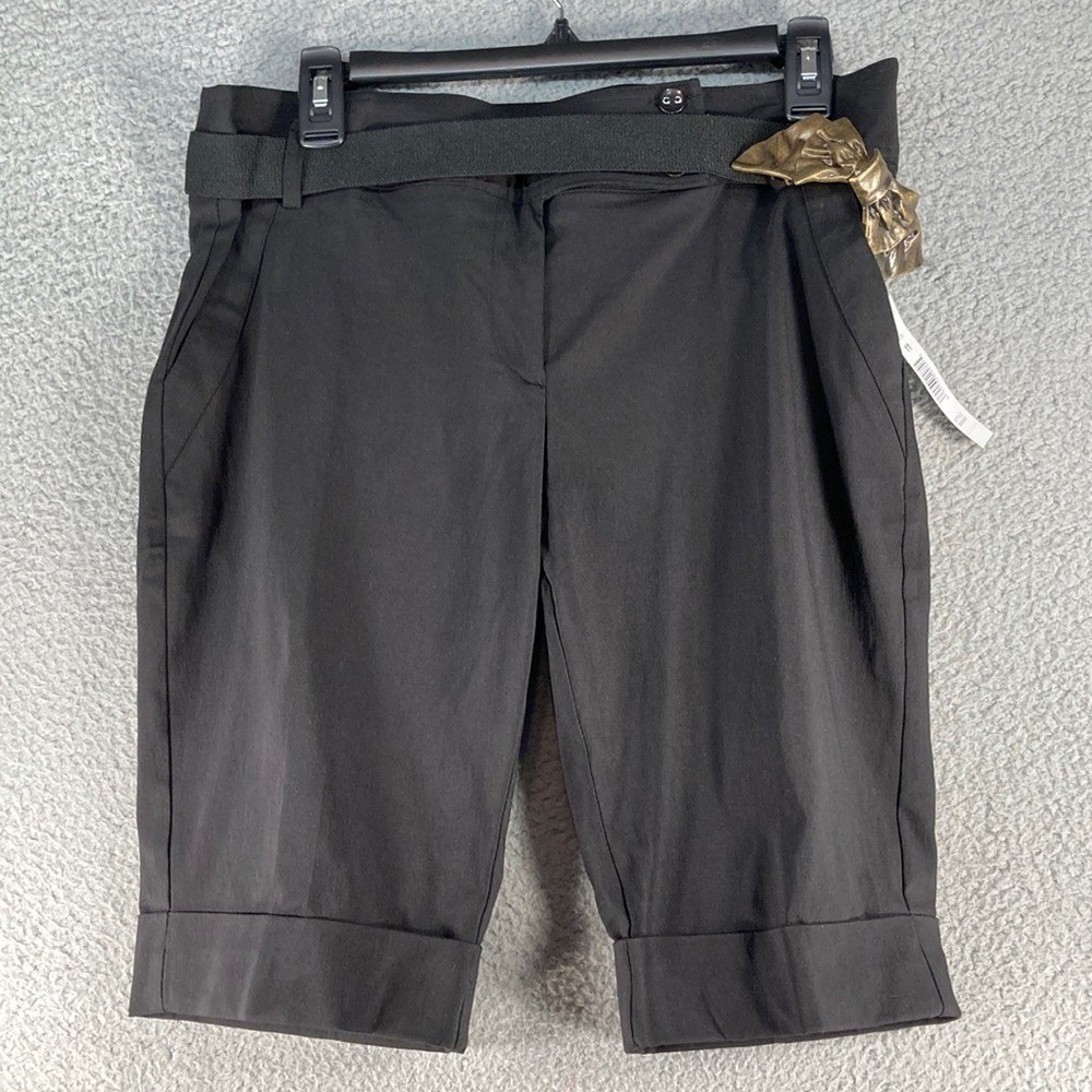 Courtenay Bermuda Shorts Women 11 Black NEW Belted Metallic Bow Buckle Slim Fit
